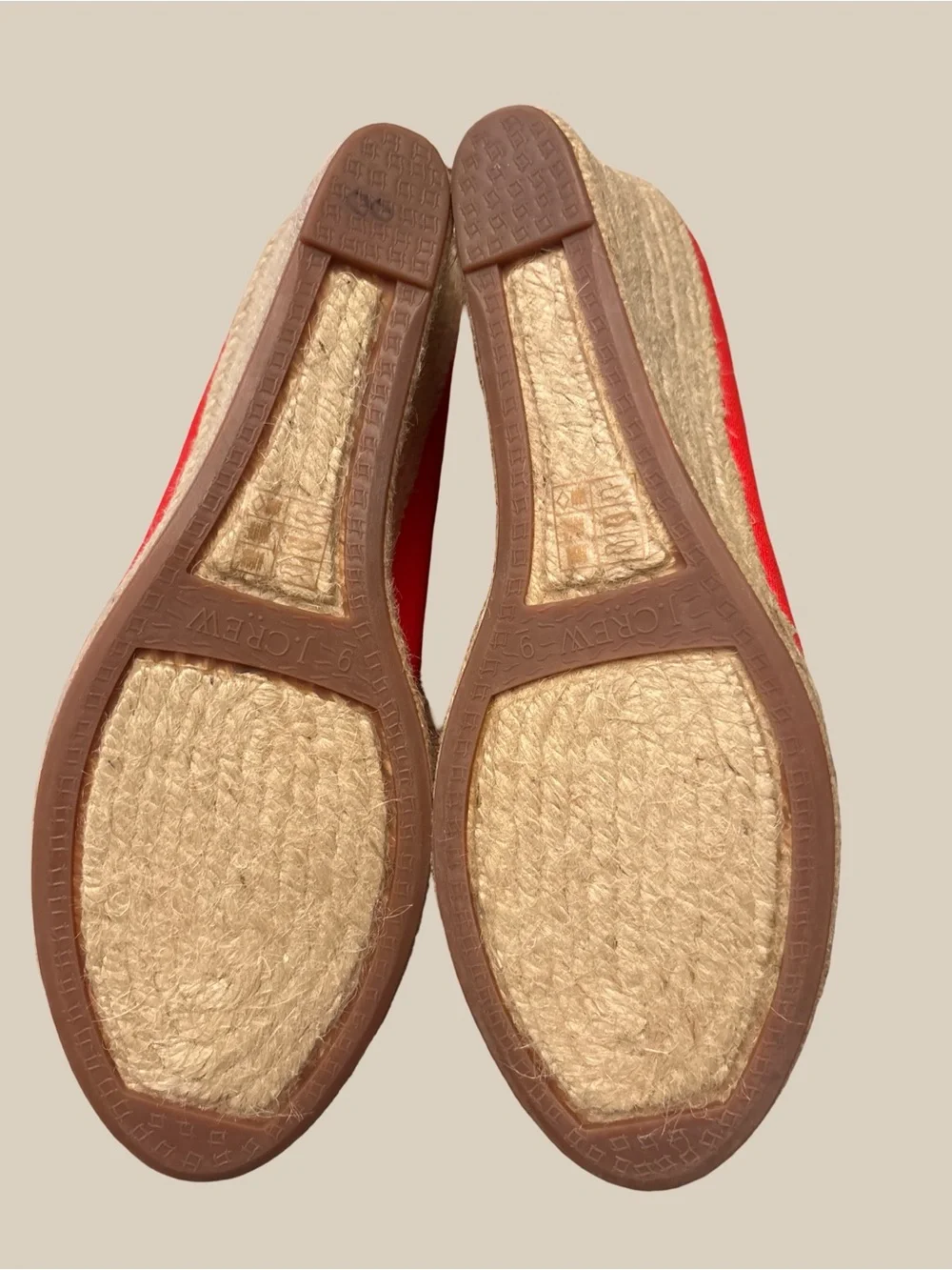 J. Crew Seville Red Canvas Espadrille Wedge Heels Closed Round Toe Flame SZ 9